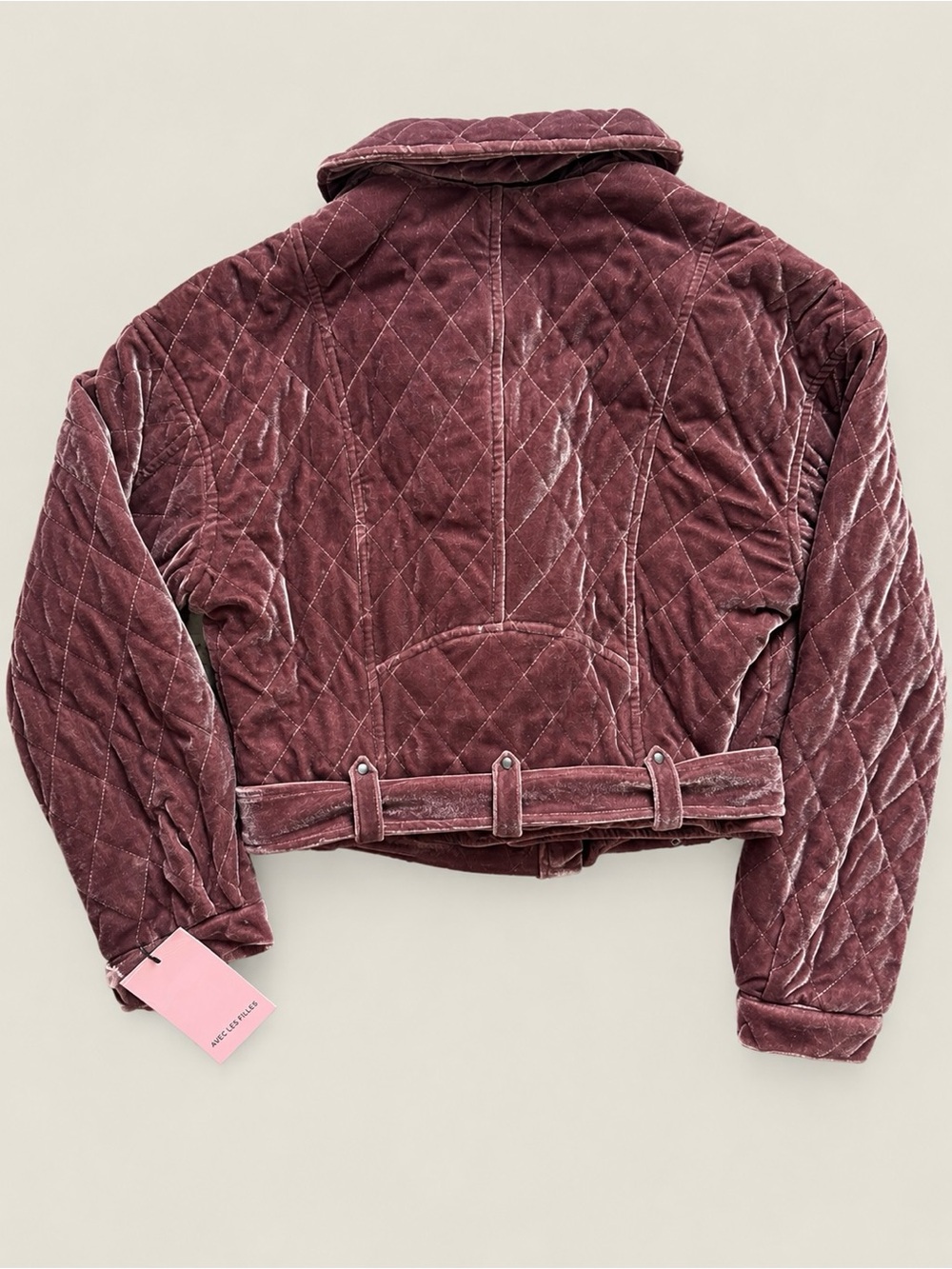 Avec Les Filles Quilted Velvet Moto Jacket Mauve Size M - Picture 4 of 7
